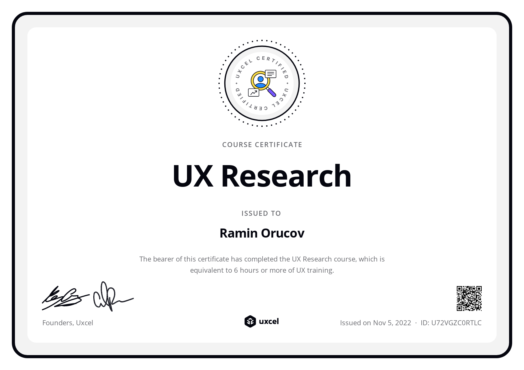 Ramin Orucov's certificate